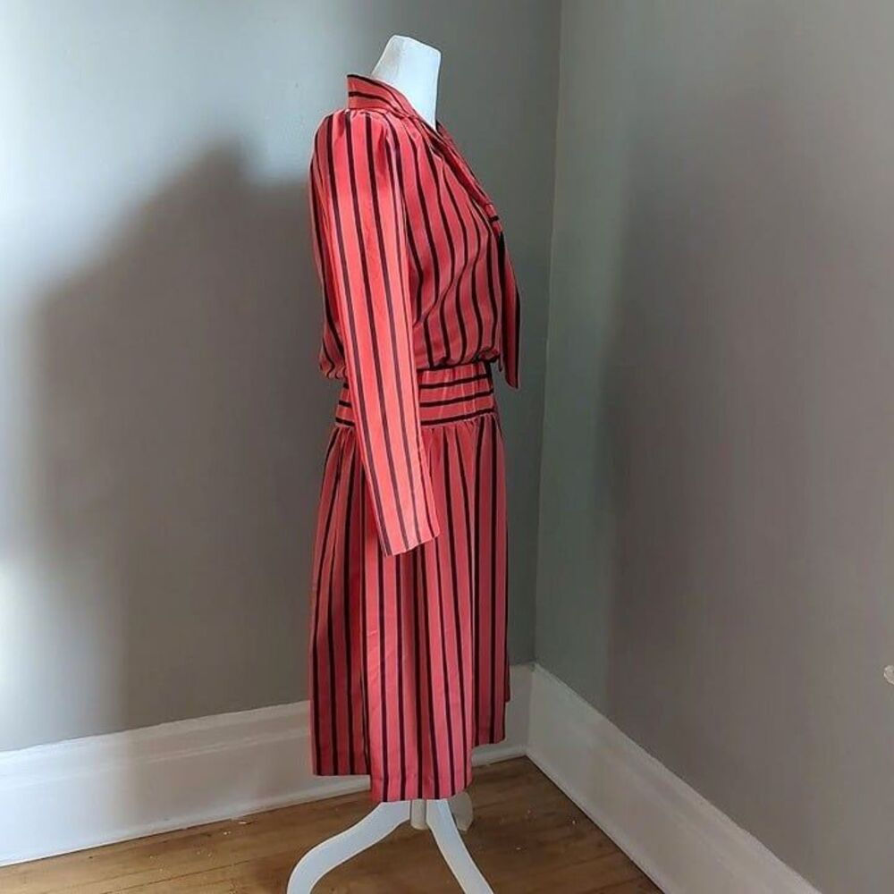 Vintage 70s Cora's Closet Midi Dress Red Stripe Secretary Size Petite Medium - Picture 2 of 11